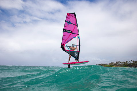 Fanatic Sky SUP windsurf foil board 6'11" during windsurf foiling on the ocean