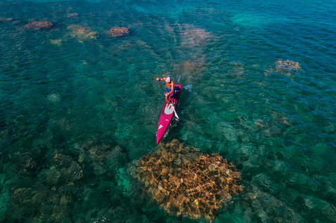Fanatic Strike BXF SUP race board 14" during SUP racing over a coral reef in Maui