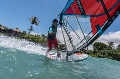 Fanatic FreeWave TeXtreme wave windsurf board during wave riding in tropical ocean