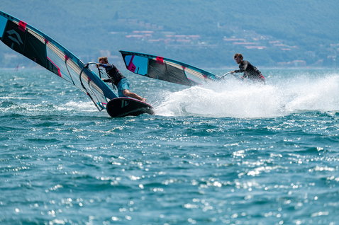 Fanatic Falcon TE slalom windsurf board during racing on open water