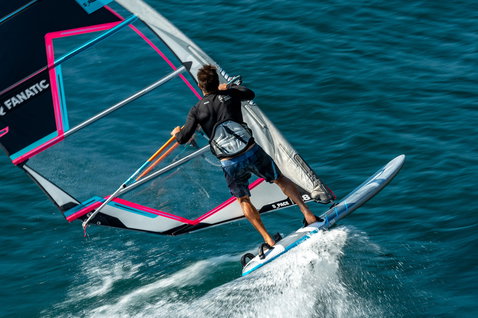 Fanatic Jag LTD slalom windsurf board during windsurfing on open water