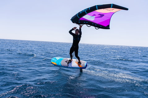 Fanatic Stingray LTD foil board during wing foiling on the open ocean