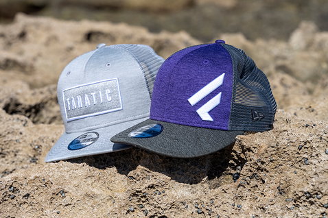 Fanatic Cap F trucker cap in light grey and purple with New Era snapback closure