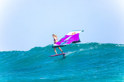 Fanatic Sky Wing foil board during wing foiling on the ocean on a sunny day