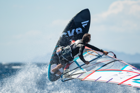 Fanatic Skate TE freestyle windsurf board during aerial freestyle windsurfing on the ocean