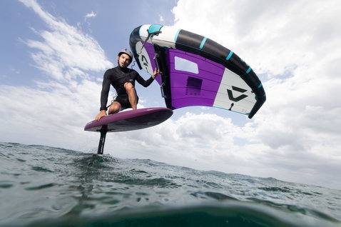 Fanatic X Duotone Carbon TE Mast & Fuselage Set during wing foiling on the ocean