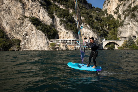 Fanatic Stingray Foil LTD foil board during wind foiling on an alpine lake