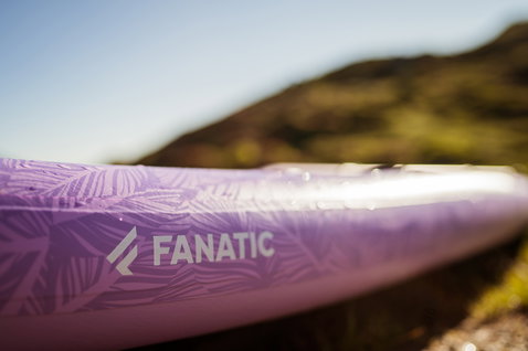 Fanatic Diamond Air Pocket inflatable SUP board 10'4" in lavender with tropical print