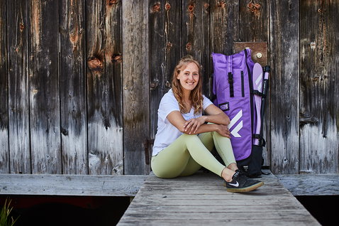 Duotone Diamond Air Touring Pocket SUP travel bag in purple during SUP touring