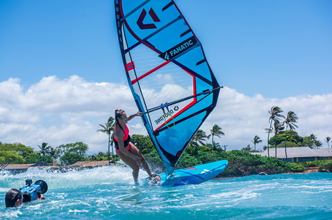 Fanatic FreeWave windsurf board during wave windsurfing on the ocean in Maui