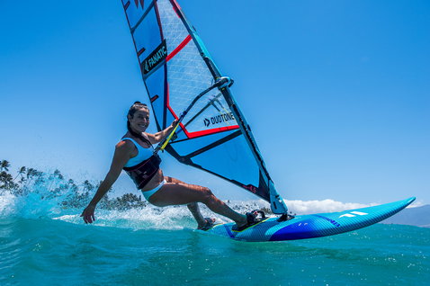Fanatic FreeWave TE wave windsurf board in ocean blue during wave riding at Maui
